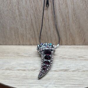 Silver-Tone Purple Crystal Horn Pendant Necklace